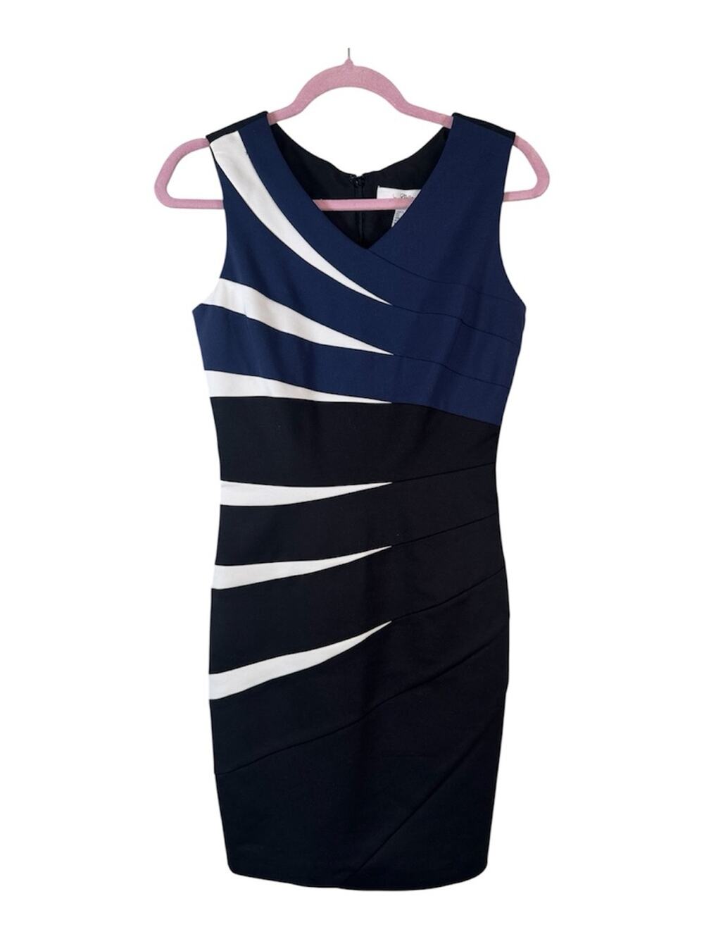 Badgley Mischka Black Blue Sheath Dress Womens 4 Classic Corpcore Luxury Mini